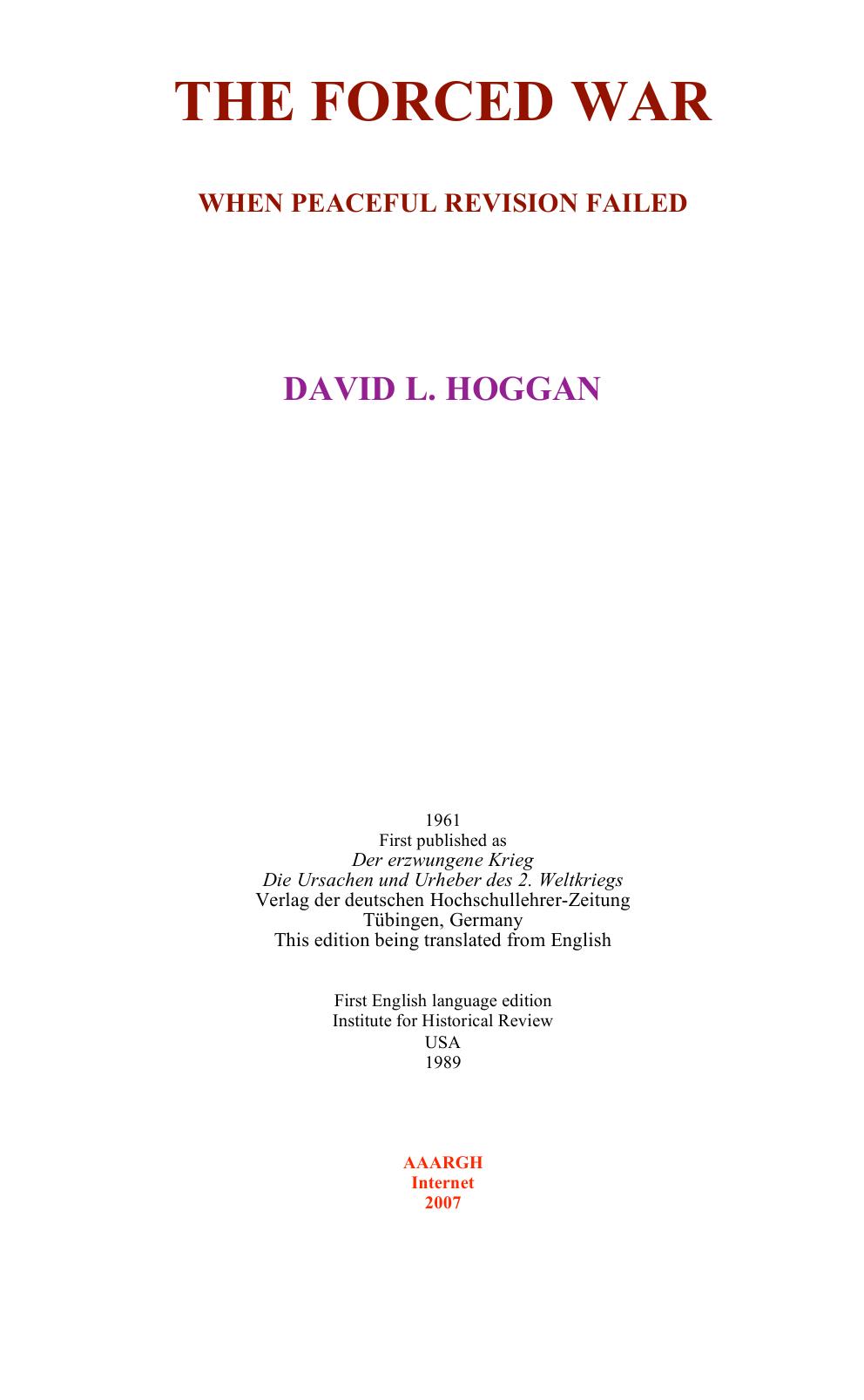 Hoggan - The Forced War