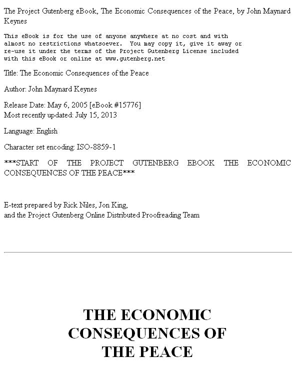 The Economic Consequences of the Peace
