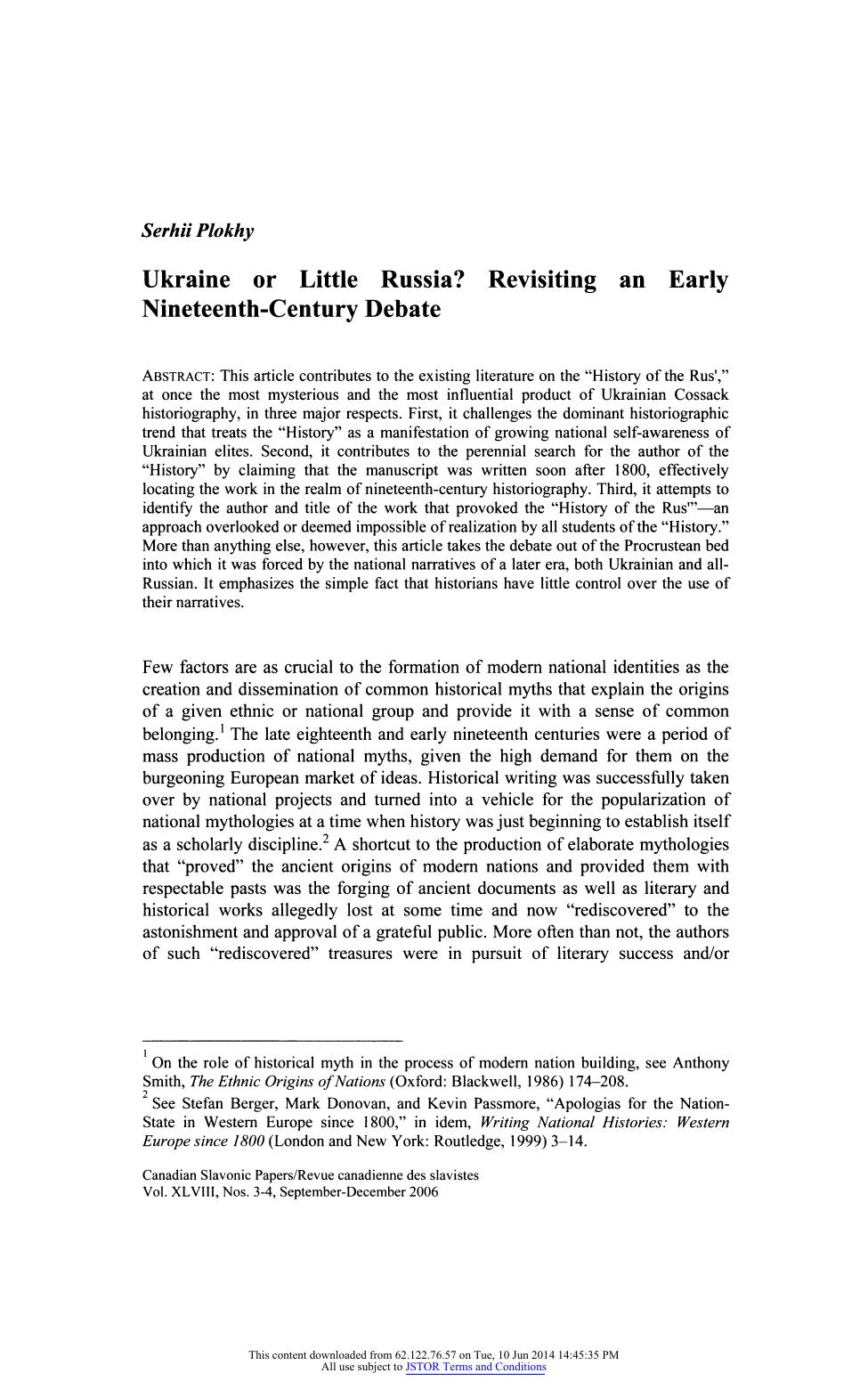 Ukraine or Little Russia? Revisiting an Early Nineteenth-Century Debate
