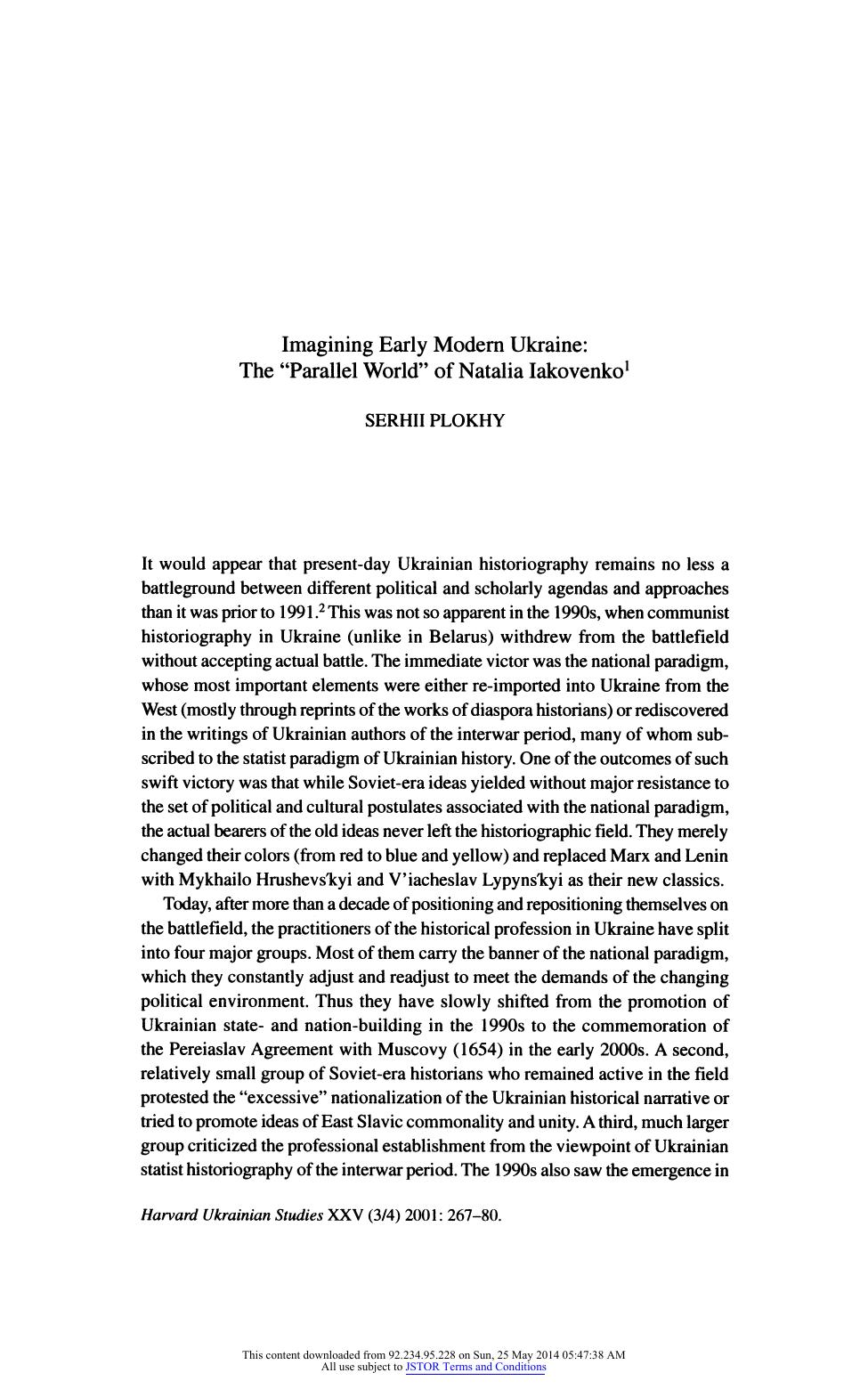 Imagining Early Modern Ukraine: The "Parallel World" of Natalia Iakovenko